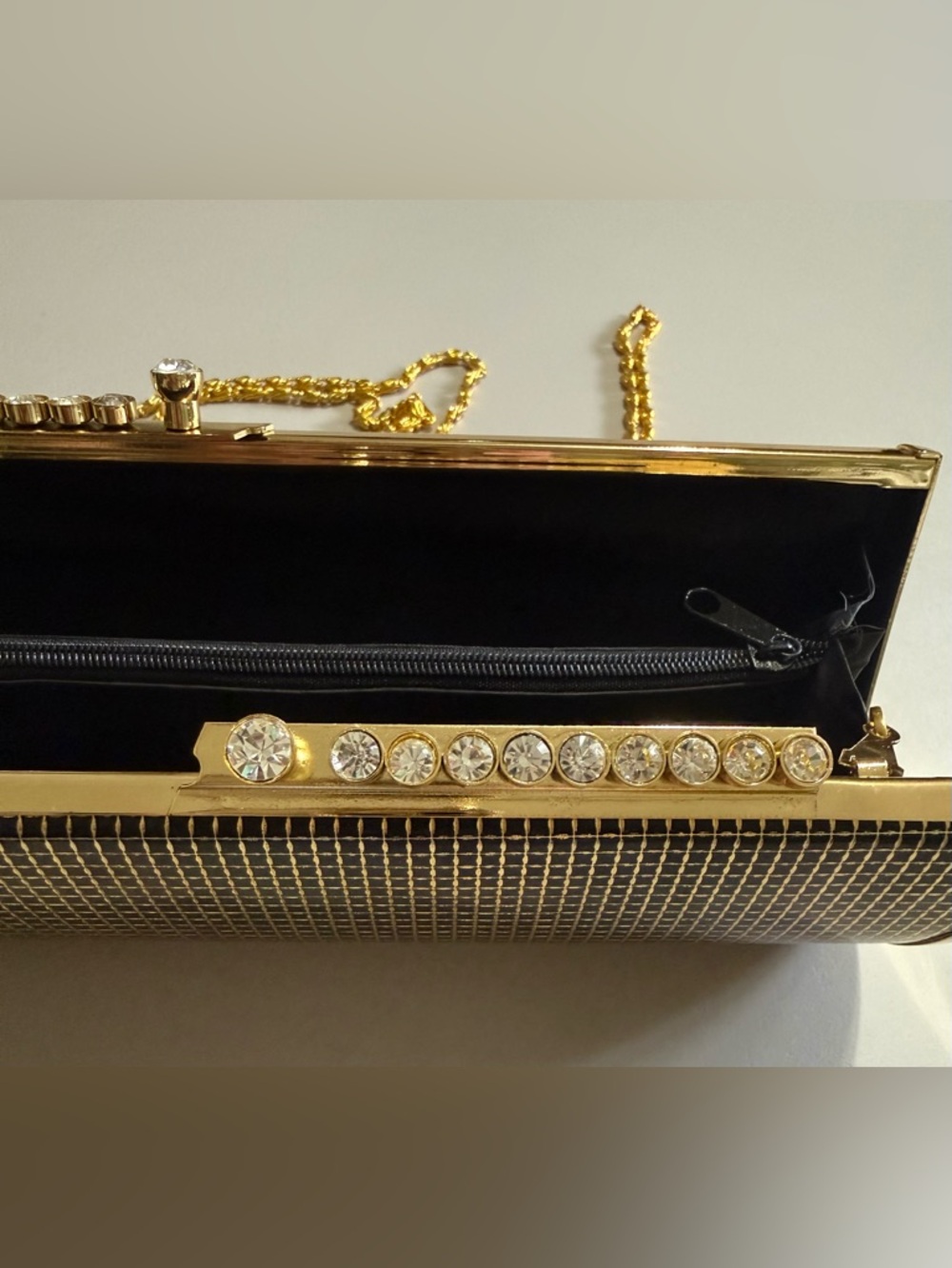 Gold and Black Cylinder Crossbody Clutch with Rhinestones. - Picture 2 of 9